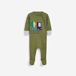 Baby 3 Pack Green Transport  Sleepsuits (0mths-2yrs) - Allsport