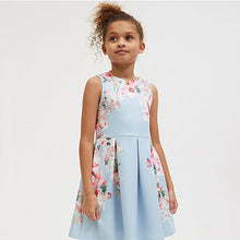 Load image into Gallery viewer, Blue Floral Occasion Scuba Dress (3-12yrs)
