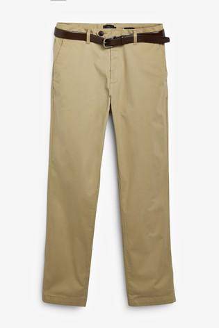 Stone Premium Chinos With Leather Belt Trouser - Allsport