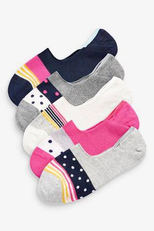 Grey Rainbow Invisible Socks Five Pack - Allsport
