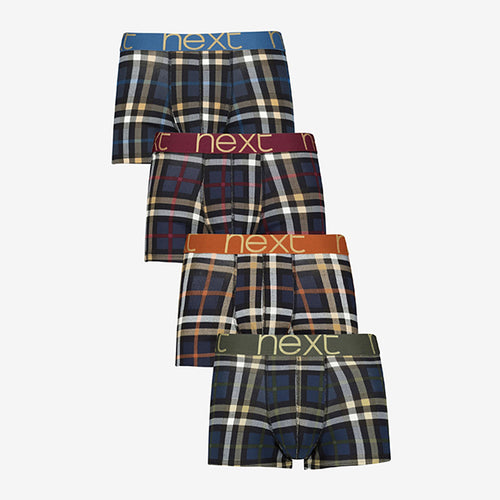 Navy Check Pattern Hipster Boxers 4 Pack - Allsport