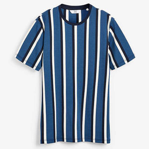Mid Blue Vertical Stripe Slim Fit T-Shirt - Allsport