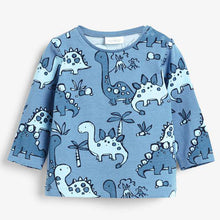 Load image into Gallery viewer, Blue 3 Pack Dinosaur T-Shirts (0mths-18mths) - Allsport
