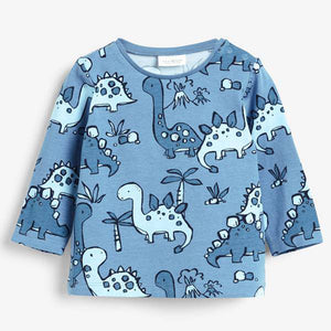Blue 3 Pack Dinosaur T-Shirts (0mths-18mths) - Allsport