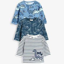 Load image into Gallery viewer, Blue 3 Pack Dinosaur T-Shirts (0mths-18mths) - Allsport
