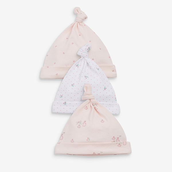 Pink Bunny Baby 3 Pack Tie Top Hats (0-3mths)