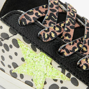 Monochrome Animal Print Star Lace-Up Trainers (Older) - Allsport