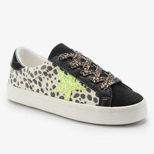 Load image into Gallery viewer, Monochrome Animal Print Star Lace-Up Trainers (Older) - Allsport
