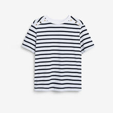 Load image into Gallery viewer, Navy/ Ecru Strioe Button Detail T-Shirt - Allsport
