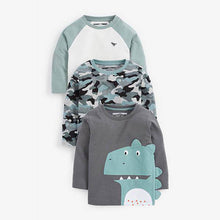 Load image into Gallery viewer, 3 Pack Long Sleeve Character T-Shirts Mineral Dino (3mths-5yrs) - Allsport
