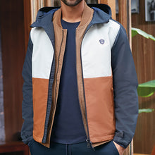 Load image into Gallery viewer, Navy/Tan Shower Resistant Colourblock Jacket With Fleece Lining - Allsport
