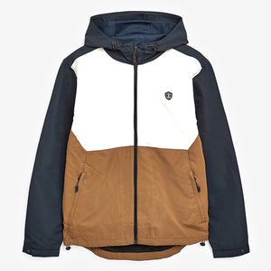Navy/Tan Shower Resistant Colourblock Jacket With Fleece Lining - Allsport