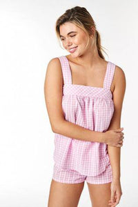 Pink Check Woven Short Set - Allsport