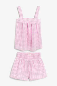 Pink Check Woven Short Set - Allsport