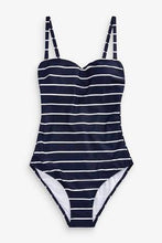 Load image into Gallery viewer, Navy Stripe Shape Enhancing Bandeau Swimsuit - Allsport
