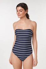 Load image into Gallery viewer, Navy Stripe Shape Enhancing Bandeau Swimsuit - Allsport
