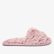 Load image into Gallery viewer, Pink Textured Faux Fur Slider Slippers - Allsport
