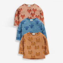 Load image into Gallery viewer, Blue 3 Pack Woodland Animal Long Sleeve Tops (0 to 18 mths) - Allsport
