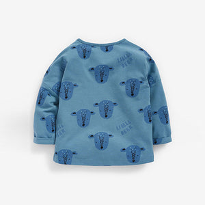Blue 3 Pack Woodland Animal Long Sleeve Tops (0 to 18 mths) - Allsport