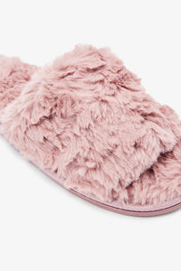 Pink Textured Faux Fur Slider Slippers - Allsport