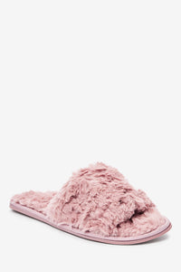 Pink Textured Faux Fur Slider Slippers - Allsport