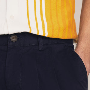 Navy Twin Pleat Relaxed Tapered Fit Stretch Chinos - Allsport