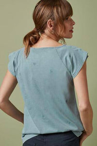 Blue Washed Flower Embroidered T-Shirt - Allsport