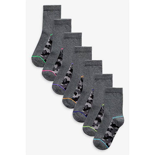 Grey 7 Pack Cotton Rich Camo Socks (Older) - Allsport