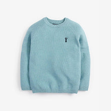 Load image into Gallery viewer, Blue with Stag Embroidery Textured Crew Jumper (3-12yrs)
