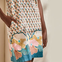 Load image into Gallery viewer, Teal Blue Floral Print Linen Blend Square Neck Dress - Allsport

