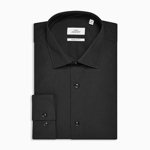 Black Regular Fit Single Cuff Easy Care Shirt - Allsport