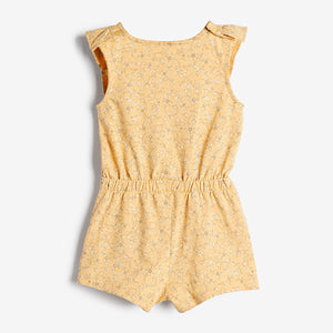 Yellow Floral Organic Cotton Short Playsuit (9mths-5yrs) - Allsport