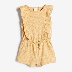 Yellow Floral Organic Cotton Short Playsuit (9mths-5yrs) - Allsport