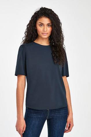 Navy Ruched Short Sleeve Top - Allsport