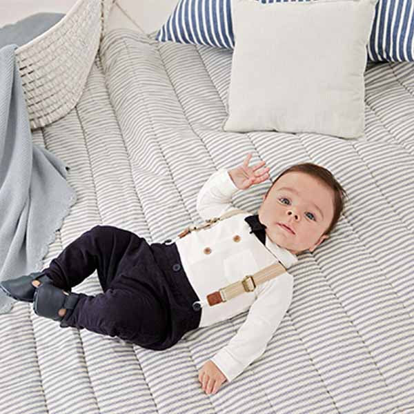 Navy/White Smart Baby 4 Piece Shirt Body, Bow Tie, Trousers And Braces Set (0mths-18mths)