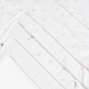 White 4 Pack Bright Elephant Sleepsuits (0mth-12mths) - Allsport