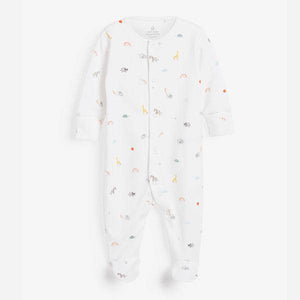 White 4 Pack Bright Elephant Sleepsuits (0mth-12mths) - Allsport