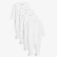 Load image into Gallery viewer, White 4 Pack Bright Elephant Sleepsuits (0mth-12mths) - Allsport
