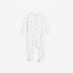 White Character 4 Pack Bright Elephant Baby Sleepsuits (0-12mths) - Allsport