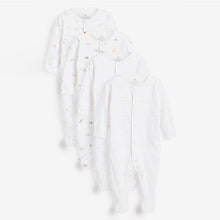 Load image into Gallery viewer, White Character 4 Pack Bright Elephant Baby Sleepsuits (0-12mths) - Allsport
