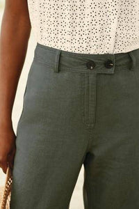 Khaki Linen Blend Crop Trousers - Allsport
