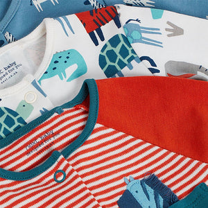 Teal/Red Baby 3 Pack Sleepsuits (0mths-18mths) - Allsport
