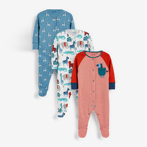 Teal/Red Baby 3 Pack Sleepsuits (0mths-18mths) - Allsport