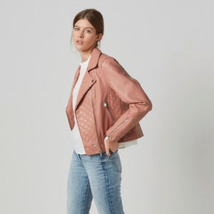 Pink Faux Leather Quilted Biker Jacket - Allsport