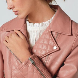 Pink Faux Leather Quilted Biker Jacket - Allsport