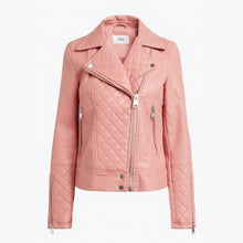 Load image into Gallery viewer, Pink Faux Leather Quilted Biker Jacket - Allsport
