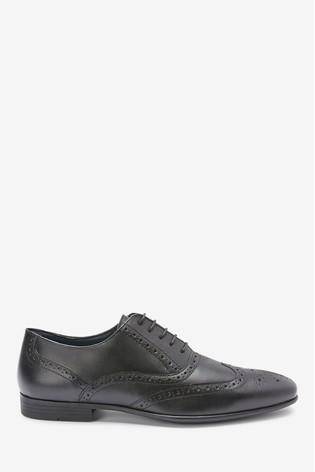 BLACK LEATHER OXFORD BROGUE SHOES - Allsport
