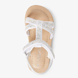 White Glitter T-Bar Occasion Sandals (Younger Girls) - Allsport
