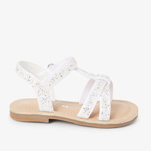 Load image into Gallery viewer, White Glitter T-Bar Occasion Sandals (Younger Girls) - Allsport
