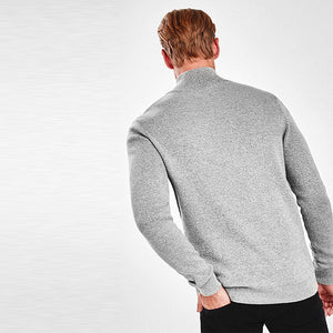 Light Grey Next Cotton Premium Zip Neck Jumper